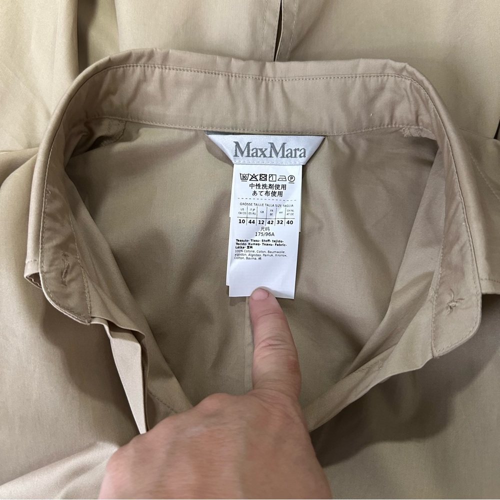 Max Mara Women’s Cuneo Beige 3/4 Sleeve Cotton Peplum Waist Belted Top Size 10 - Picture 11 of 16